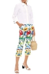 DOLCE & GABBANA CROPPED PRINTED COTTON-BLEND JACQUARD TAPERED PANTS,3074457345621972711