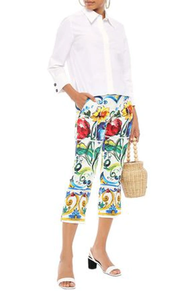Dolce & Gabbana Cropped Printed Cotton-blend Jacquard Tapered Pants In White