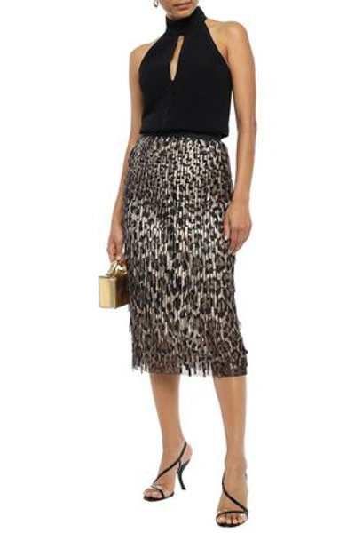 Dolce & Gabbana Embroidered Leopard-print Tulle Midi Pencil Skirt In Grey