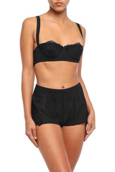 Dolce & Gabbana Woman Lace-trimmed Crepe Underwired Balconette Bra Black