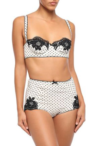 Dolce & Gabbana Lace-trimmed Polka-dot Stretch-silk Balconette Bra In White