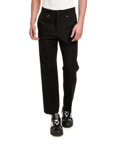 Valentino Embroidered-waistband Wool-twill Trousers In Navy