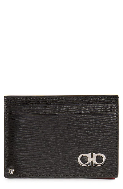 Ferragamo Men's Revival Gancini Leather Card Case With Flip-out Id Window, Black/red