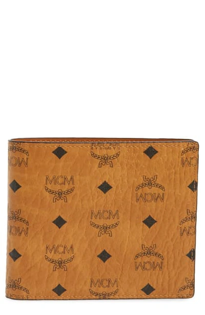 Mcm Logo Coated Canvas & Leather Wallet In Cognac