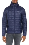 Patagonia Packable Windproof & Water Repellent Down Hooded Jacket In Classic Navy