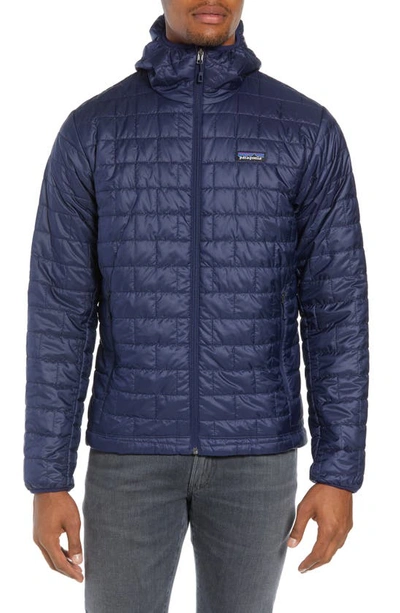 Patagonia Packable Windproof & Water Repellent Down Hooded Jacket In Classic Navy