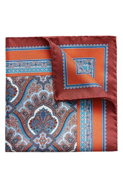 Eton Men's Silk Paisley Pocket Square In Orange