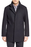 COLE HAAN WOOL BLEND TOPCOAT WITH INSET KNIT BIB,534AW561