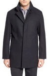Cole Haan Wool Blend Topcoat With Inset Knit Bib In Castle Rock
