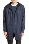 Rains Waterproof Hooded Long Rain Jacket In Blue