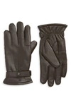 Barbour Burnished Leather Gloves In Dark Brown