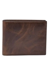 Fossil Men's Leather Wallet Derrick Rfid-blocking Bifold With Flip Id In Dark Brown