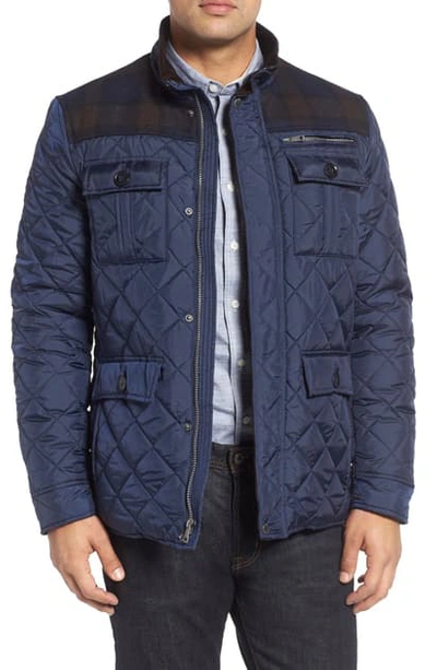 Cole Haan Mixed Media Quilted Jacket In Navy