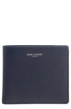 Saint Laurent Pebble Grain Leather Wallet In Dark Blue