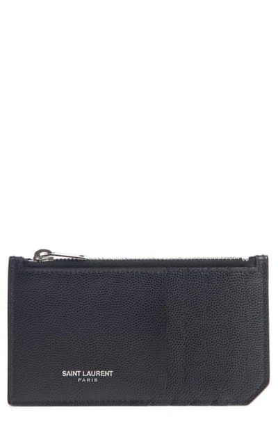 Saint Laurent Pebble Grain Leather Zip Wallet In Dark Blue