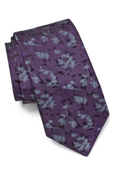 John Varvatos Floral Silk Tie In Plum