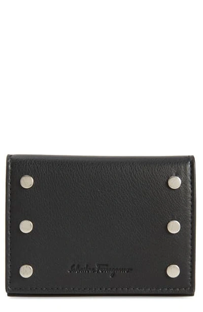 Ferragamo Studded Leather Card Case In Nero
