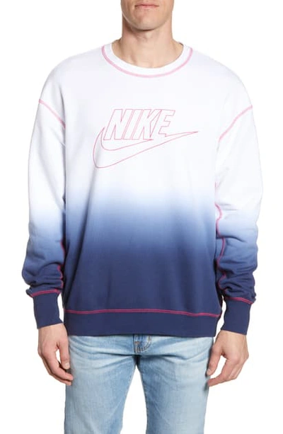 Nike Sportswear Dip Dye Crewneck Sweatshirt In White/ Blue Void