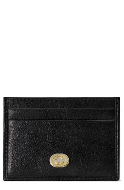 Gucci New Gg Leather Card Case In Black