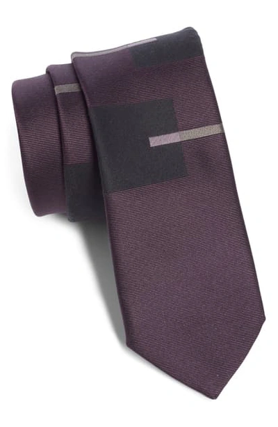 Title Of Work Squares & Stripes Silk & Cotton Tie In Purple/ Black