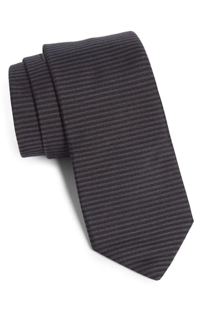 Title Of Work Stripe Silk Tie In Dark Grey