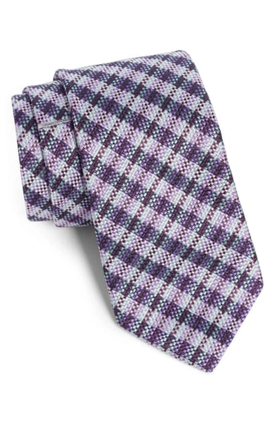 Title Of Work Pixelated Plaid Silk Tie In Purple/ Grey