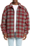 OFF-WHITE LONGLINE PLAID FLEECE JACKET,OMEA186E19E190022000