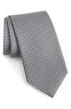 Ferragamo Energia Omega Print Silk Tie In F.fumo/ Grey