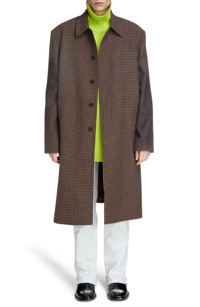 Balenciaga Men's Wool Houndstooth Soft-shoulder Car Coat In Brown