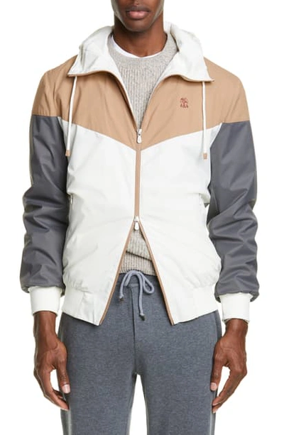 Brunello Cucinelli Colorblock Windbreaker In Off White