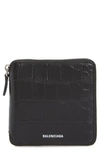 BALENCIAGA VILLE CROC EMBOSSED LEATHER SQUARE WALLET,5808381EIA3