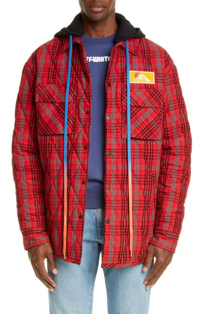 Off-white Hooded Flannel Jacket In Red