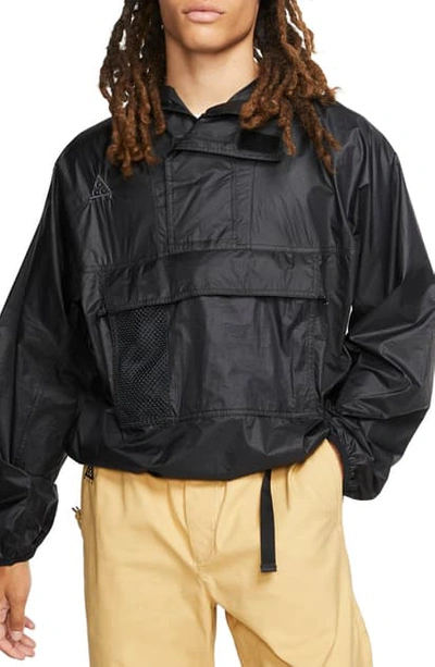 Nike Acg Packable Water Repellent Nylon Anorak In Black/ Anthracite