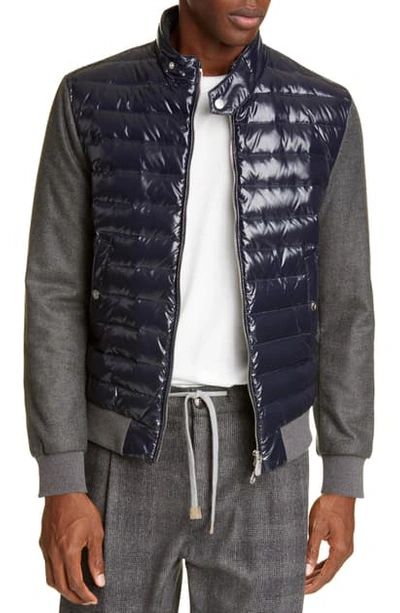Eleventy Mixed Media Quilted Down Jacket In Navy