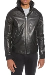 KARL LAGERFELD STAND COLLAR LEATHER JACKET,LO9L0076
