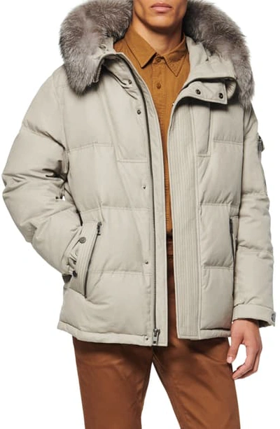 Andrew Marc Koriabo Down Jacket With Removable Genuine Fox Fur Trim In Stone