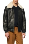 ANDREW MARC CUTHBERT LEATHER BOMBER JACKET WITH REMOVABLE GENUINE SHEARLING COLLAR,AM9A2309