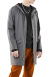 Rains Waterproof Hooded Long Rain Jacket In Charcoal