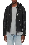 Allsaints Harwood Leather And Jersey Jacket In Black
