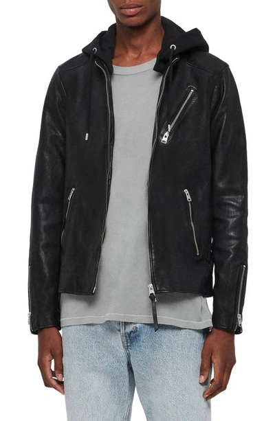Allsaints Harwood Leather And Jersey Jacket In Black