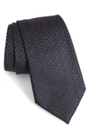 Emporio Armani Geometric Silk Blend Tie In Navy Blue