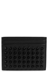 Christian Louboutin Kios Spikes Calfskin Leather Card Case In Black/ Black