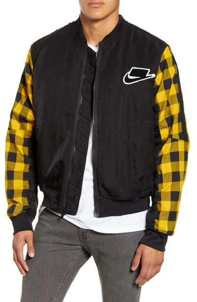 Nike Sportswear Buffalo Check Synthetic Fill Bomber Jacket In Black