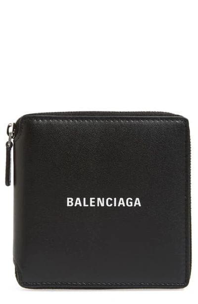 Balenciaga Logo-print Leather Zip-around Wallet In Black