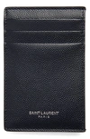 Saint Laurent Tall Grand Card Holder With Money Clip In Blue