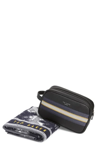 Ted Baker Tripyay Leather Dopp Kit & Towel In Black