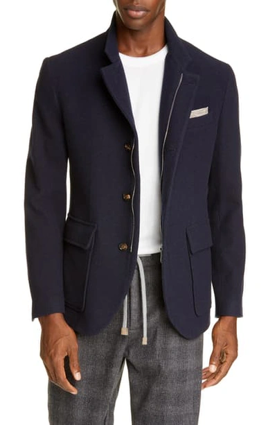 Eleventy Trim Fit Solid Wool & Cashmere Coat In Navy