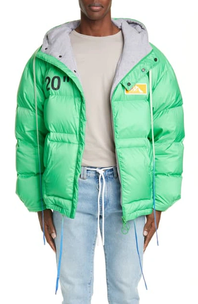 Off-white Hooded Down Puffer Coat In Green/ Black