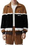 BURBERRY LOGO GRAPHIC STRIPE VELOUR TRACK JACKET,4558936