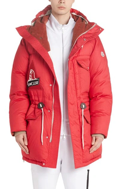 Moncler Dedion Down Jacket W/ Logo Patch In Red